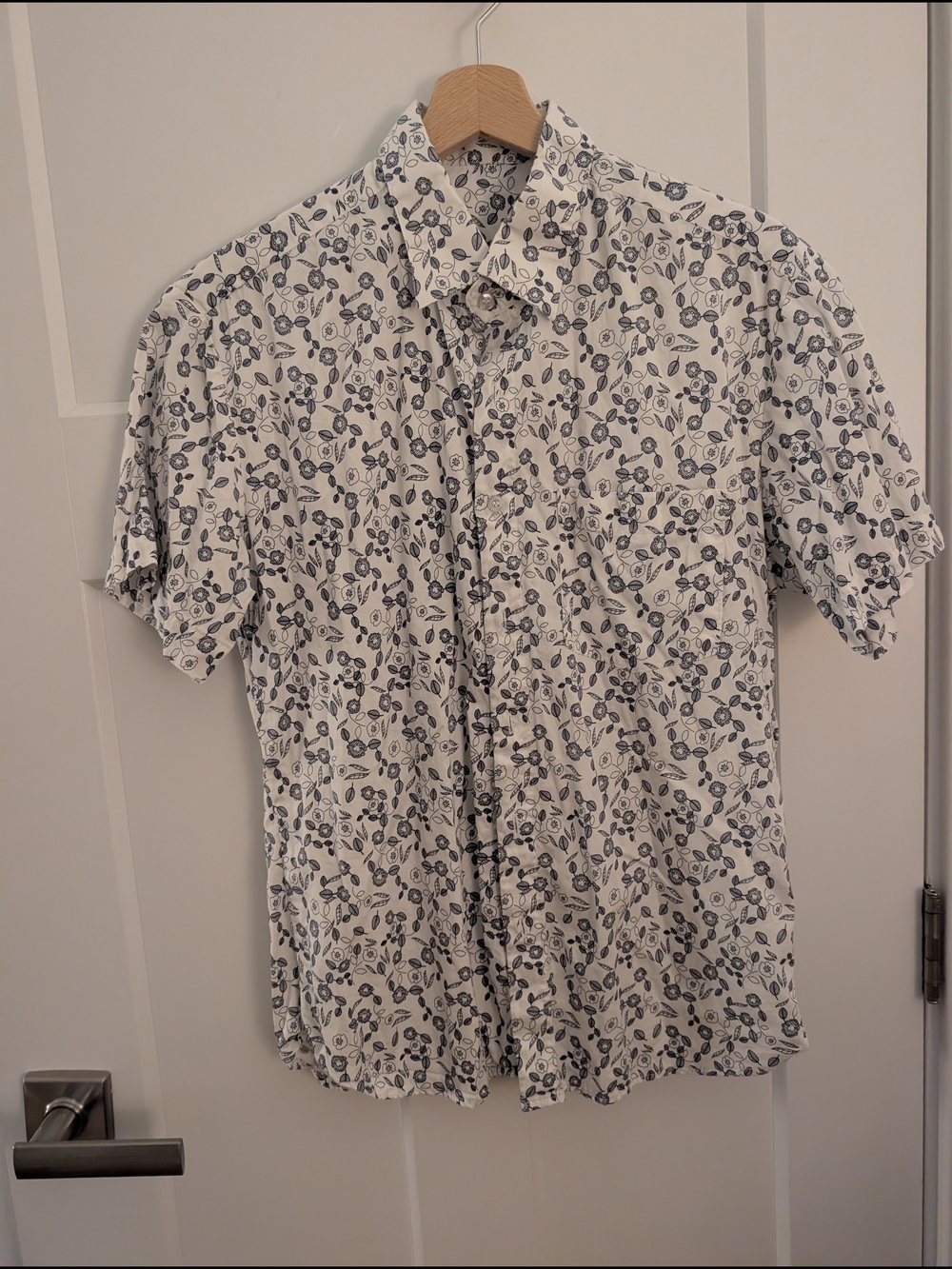 Slim Fit, Men's Short-Sleeve Floral Button-Up Shirt - White/Gray